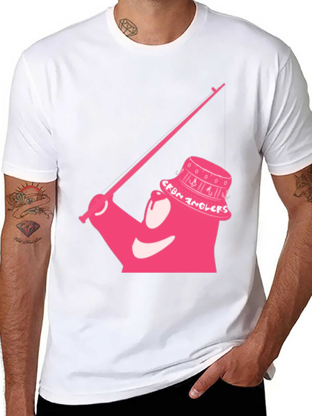 Cartoon Angler Graphic Tee - Black