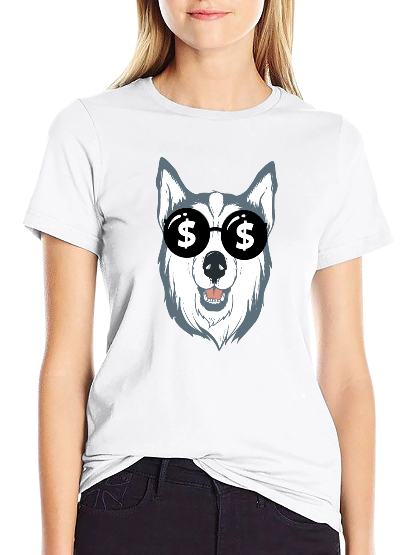 Dog with Dollar Sign Sunglasses Graphic Tee