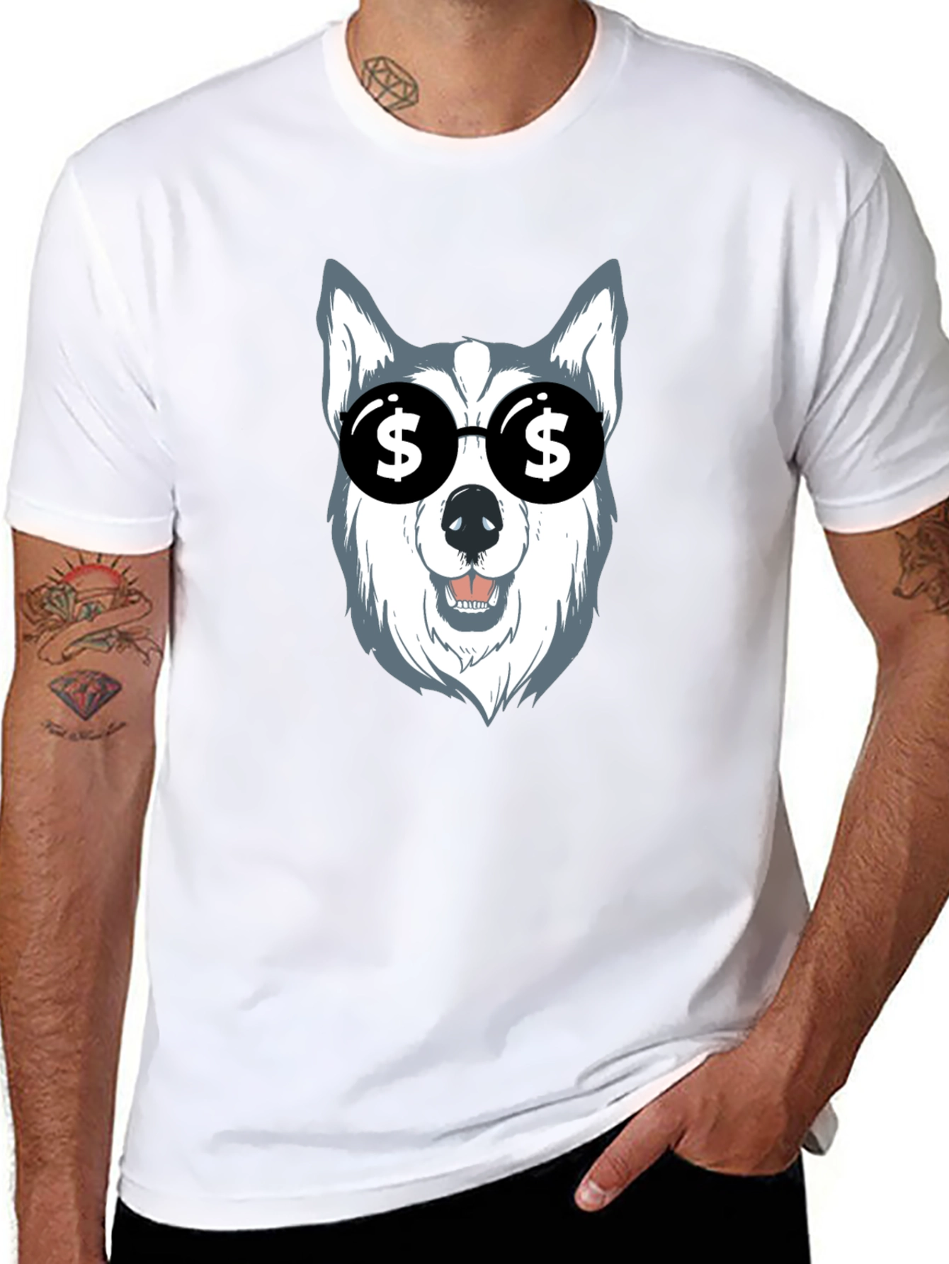 Dog with Dollar Sign Sunglasses Graphic Tee