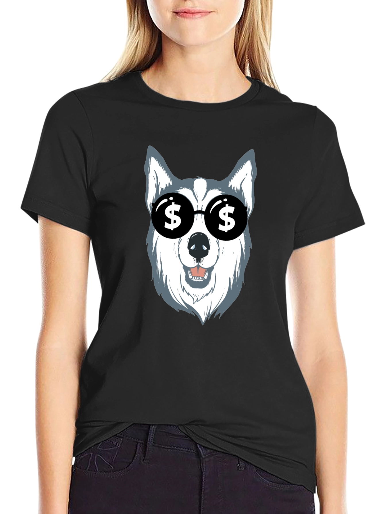 Dog with Dollar Sign Sunglasses Graphic Tee
