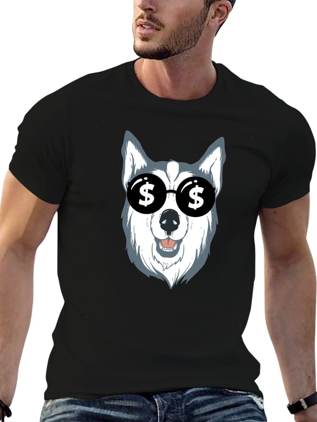 Dog with Dollar Sign Sunglasses Graphic Tee