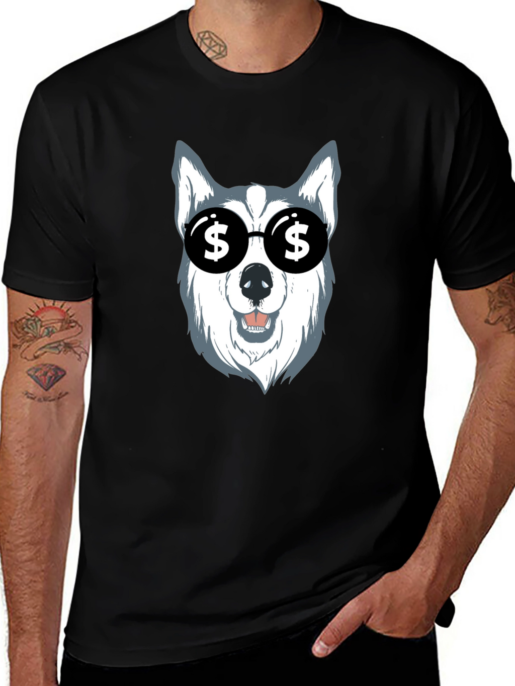 Dog with Dollar Sign Sunglasses Graphic Tee