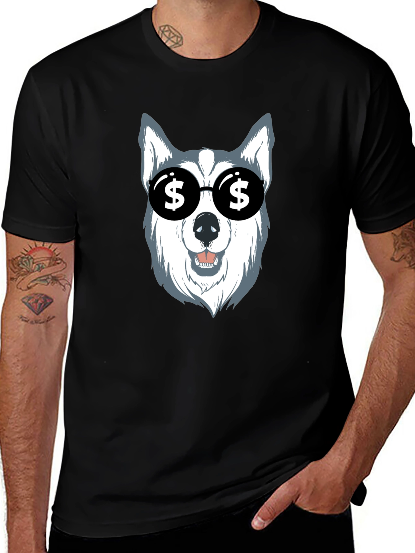 Dog with Dollar Sign Sunglasses Graphic Tee
