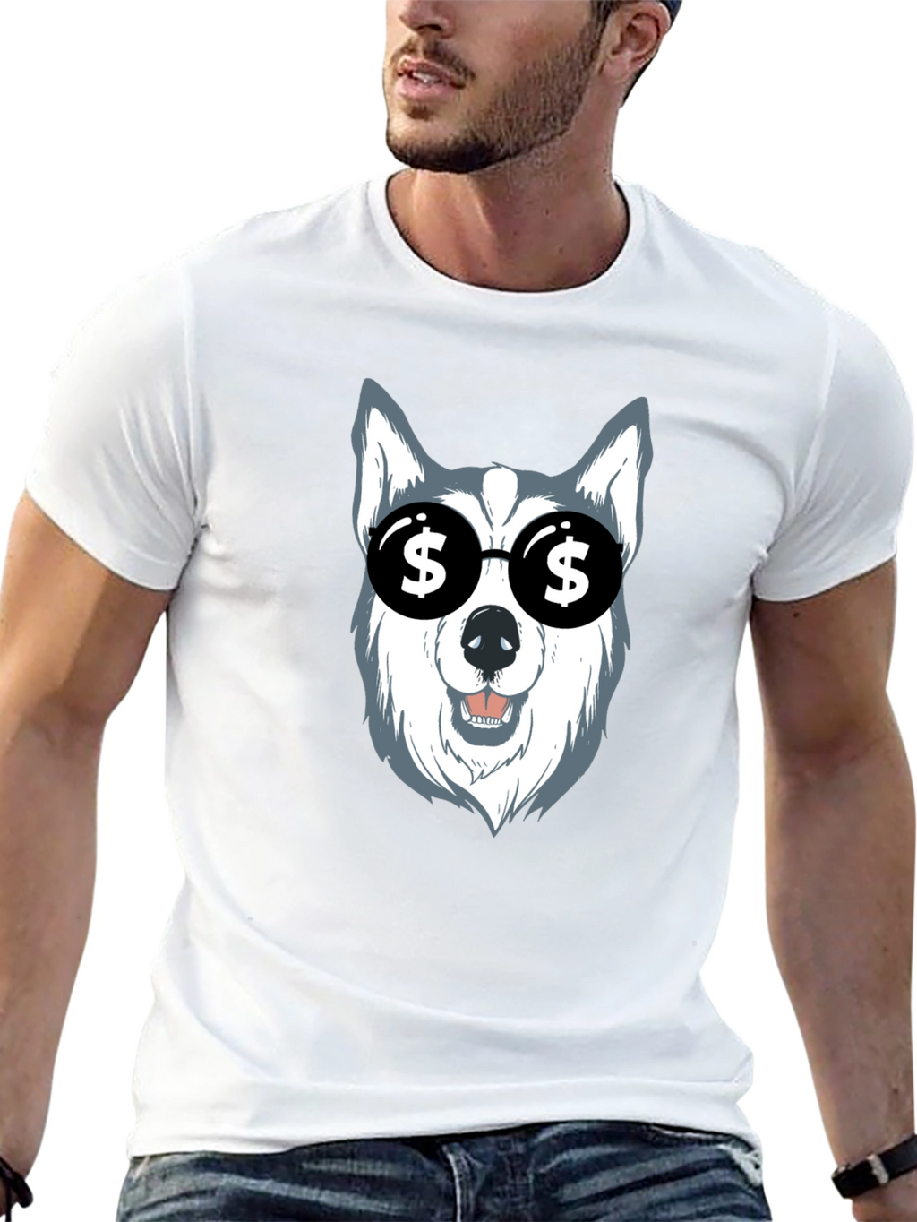 Dog with Dollar Sign Sunglasses Graphic Tee