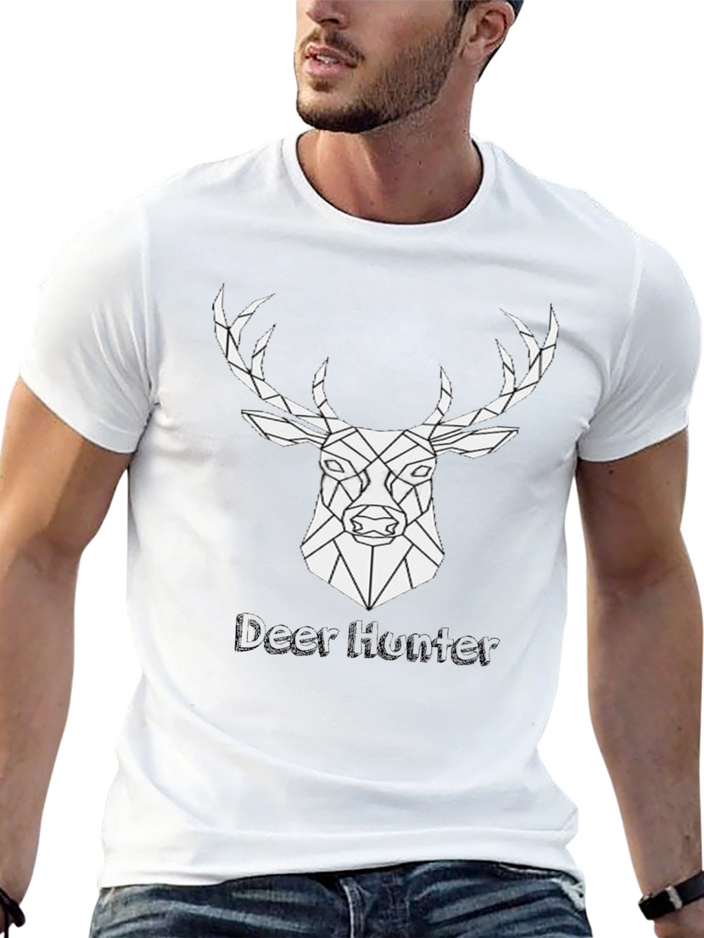 Geometric Deer Hunter Black T-Shirt