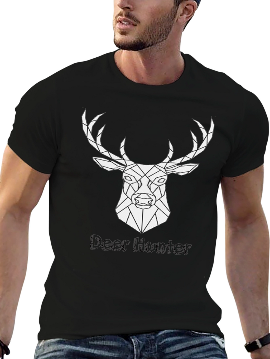 Geometric Deer Hunter Black T-Shirt