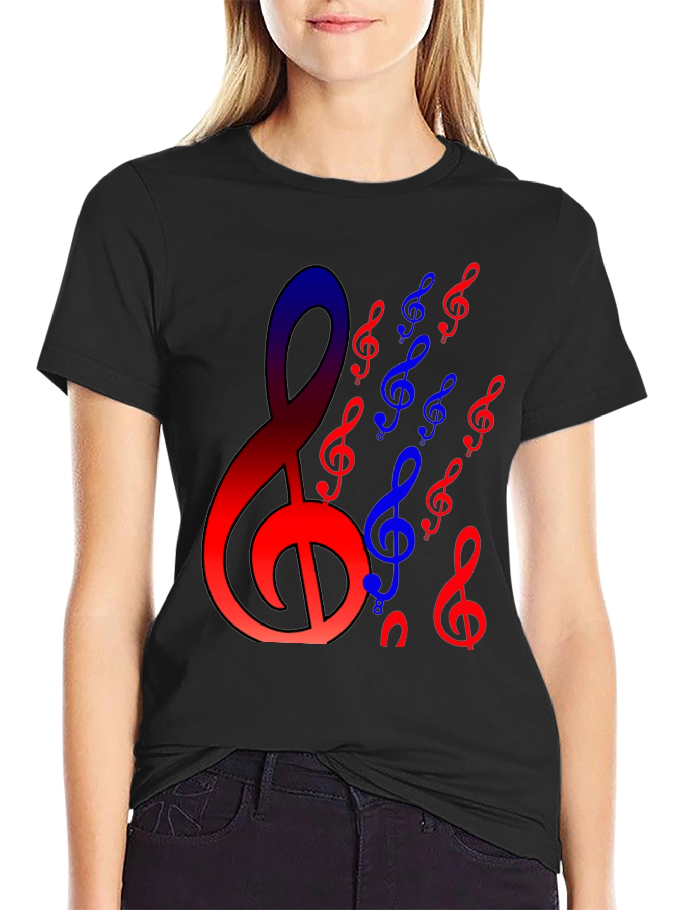 Musical Notes Graphic Black T-Shirt