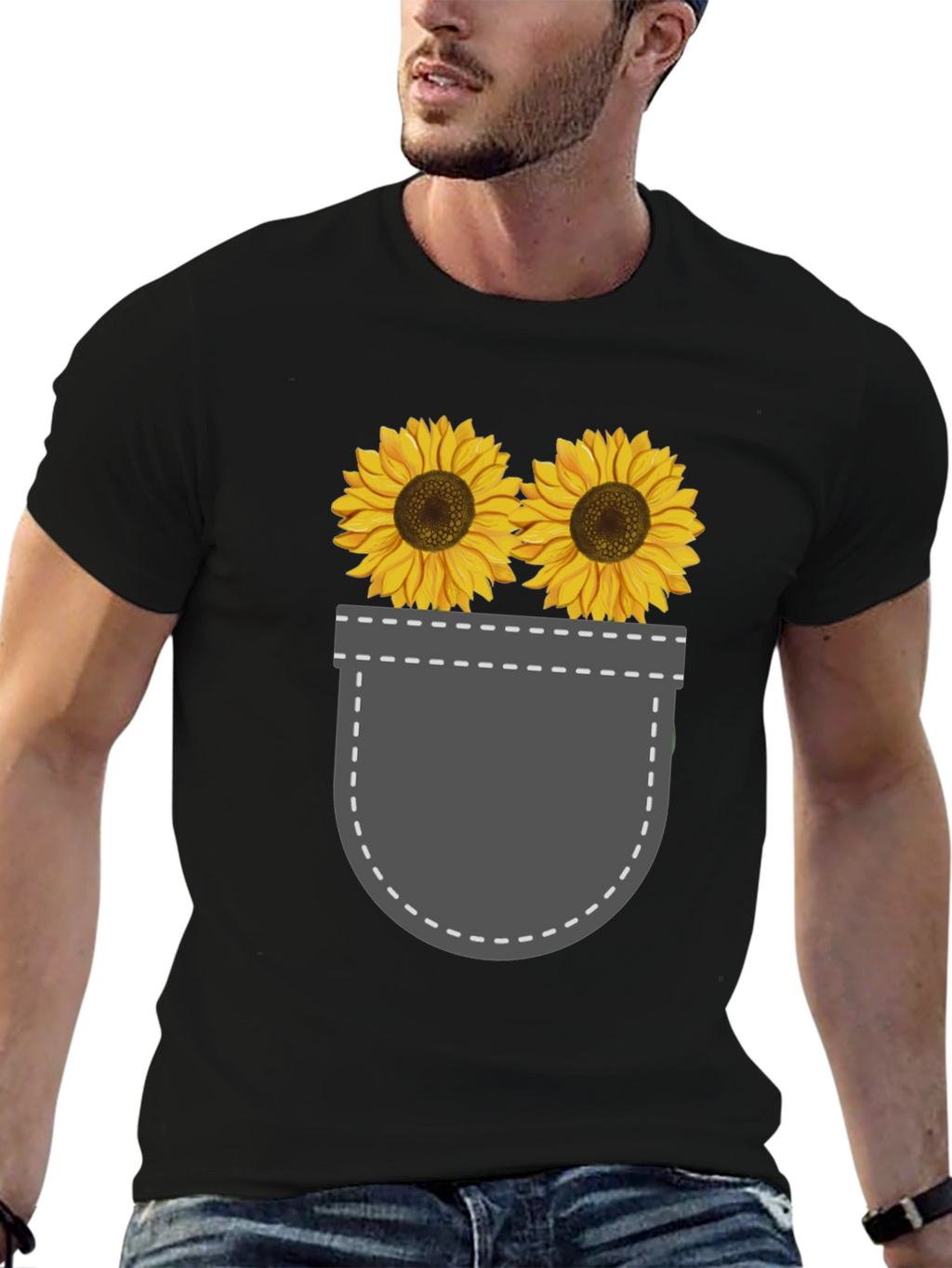 Sunflower Pocket Graphic Tee - Trendy Casual Style