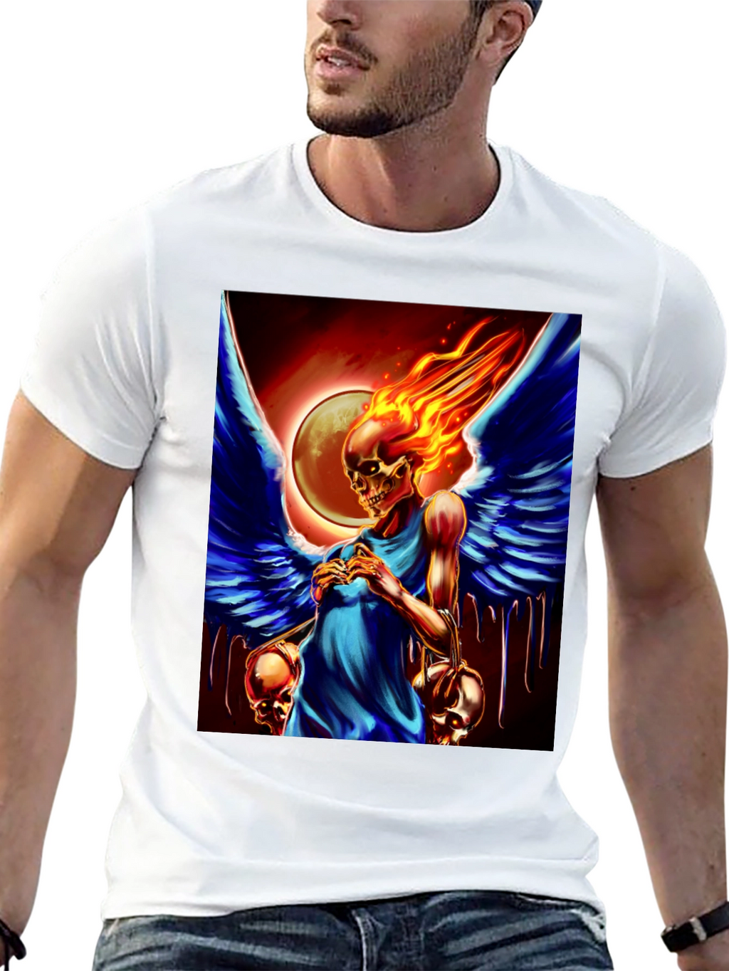 Winged Skull Fire T-Shirt - Dark Fantasy Graphic Tee