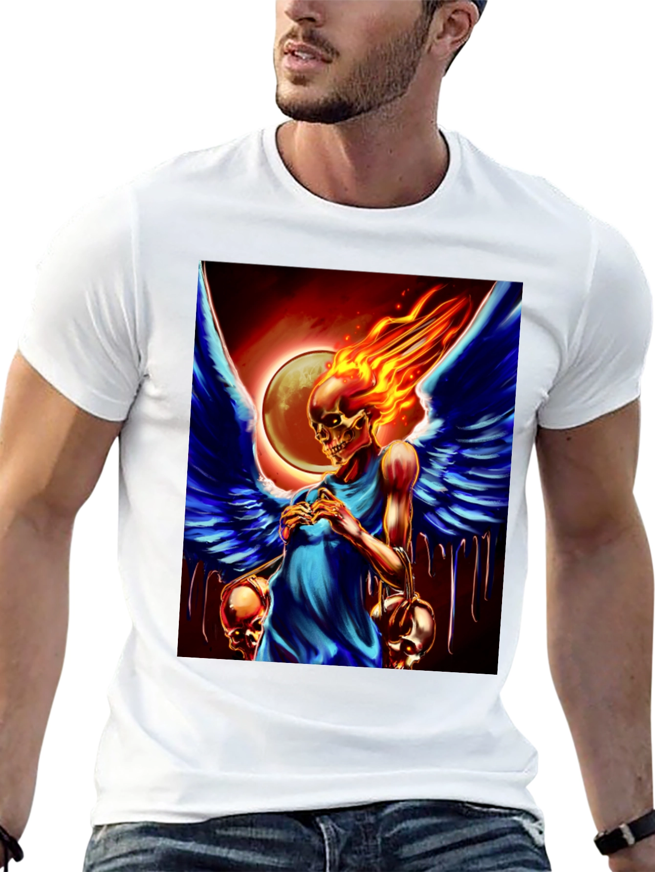 Winged Skull Fire T-Shirt - Dark Fantasy Graphic Tee