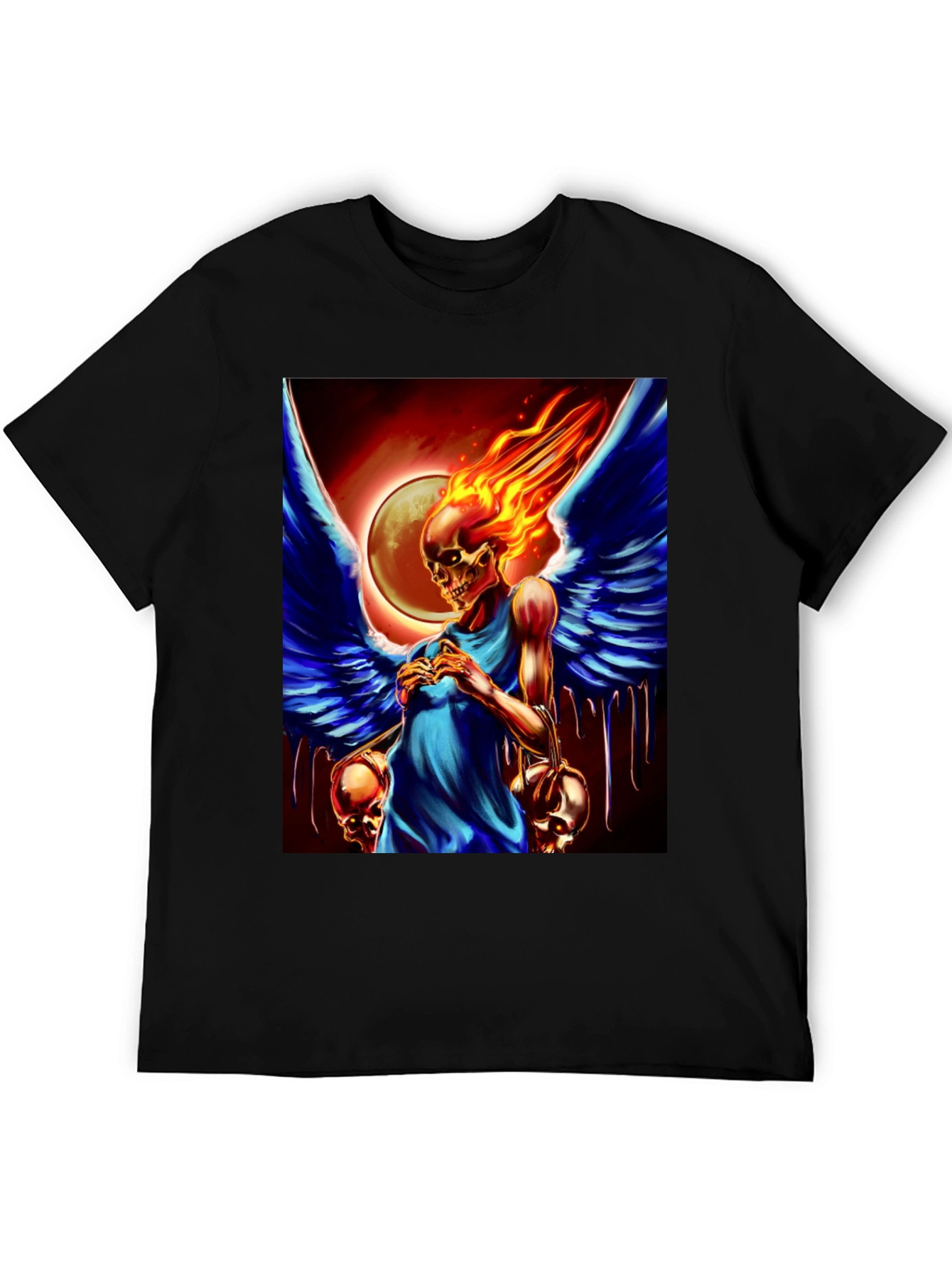 Winged Skull Fire T-Shirt - Dark Fantasy Graphic Tee