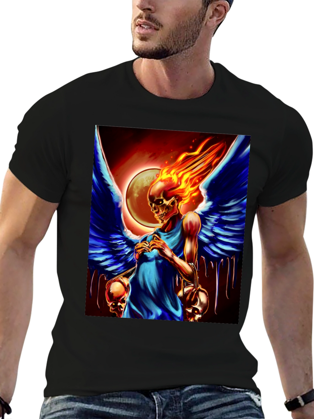 Winged Skull Fire T-Shirt - Dark Fantasy Graphic Tee