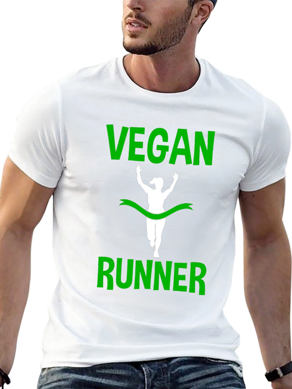 Vegan Runner T-Shirt - Green Print