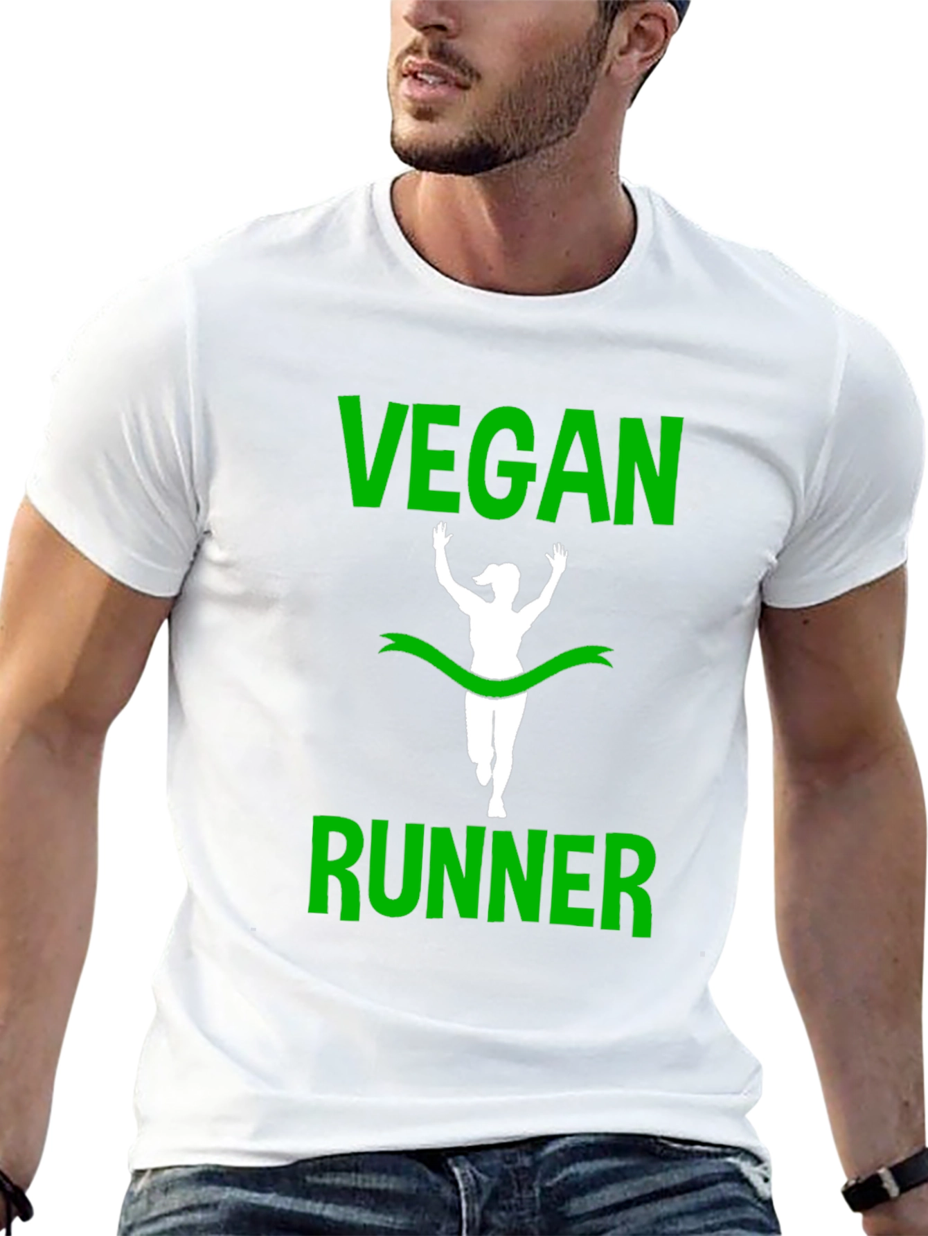 Vegan Runner T-Shirt - Green Print