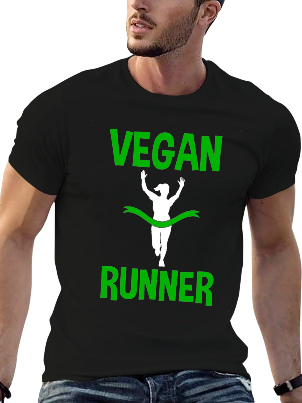 Vegan Runner T-Shirt - Green Print