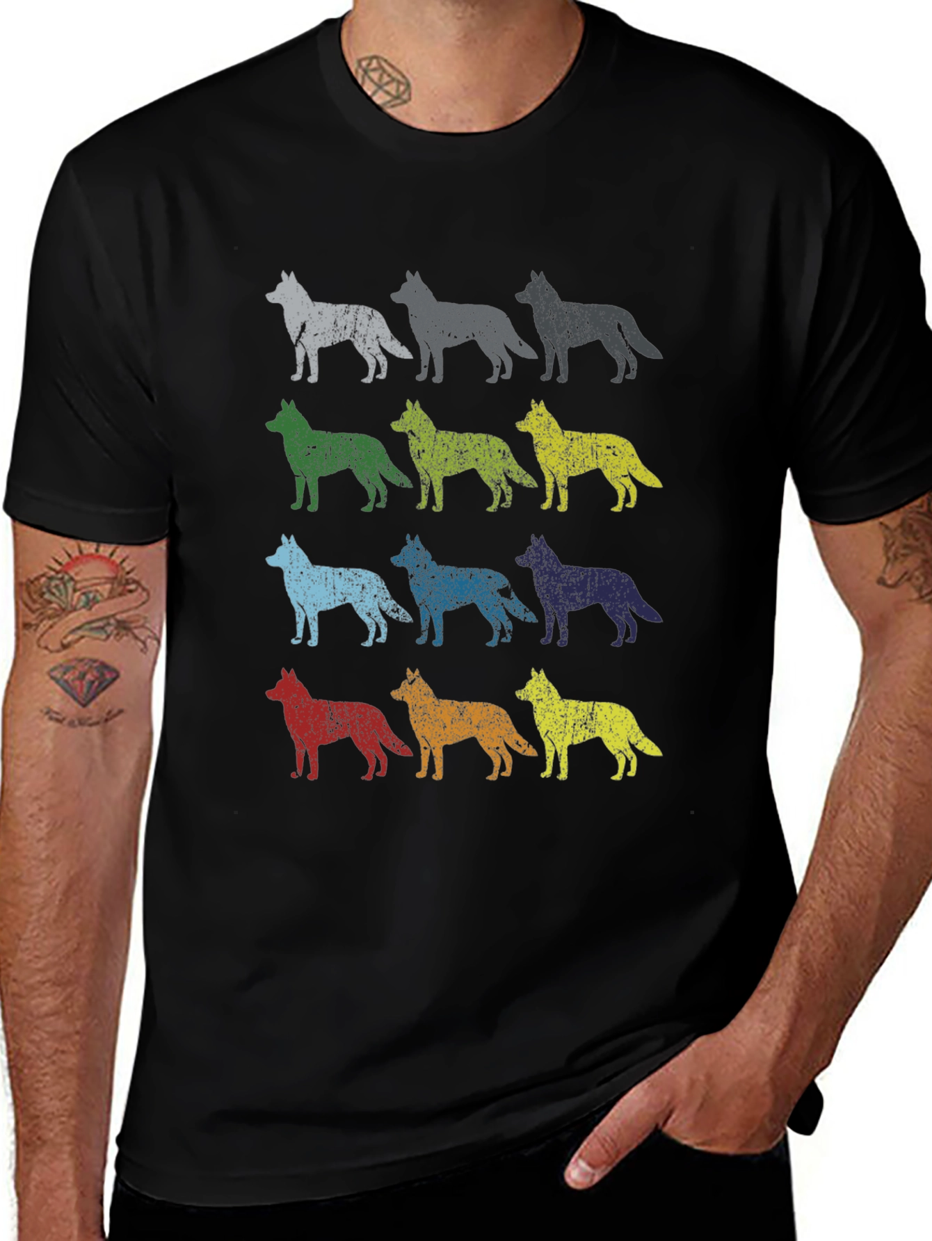 Vintage Dog Breed Print T-Shirt - Mens Black Tee