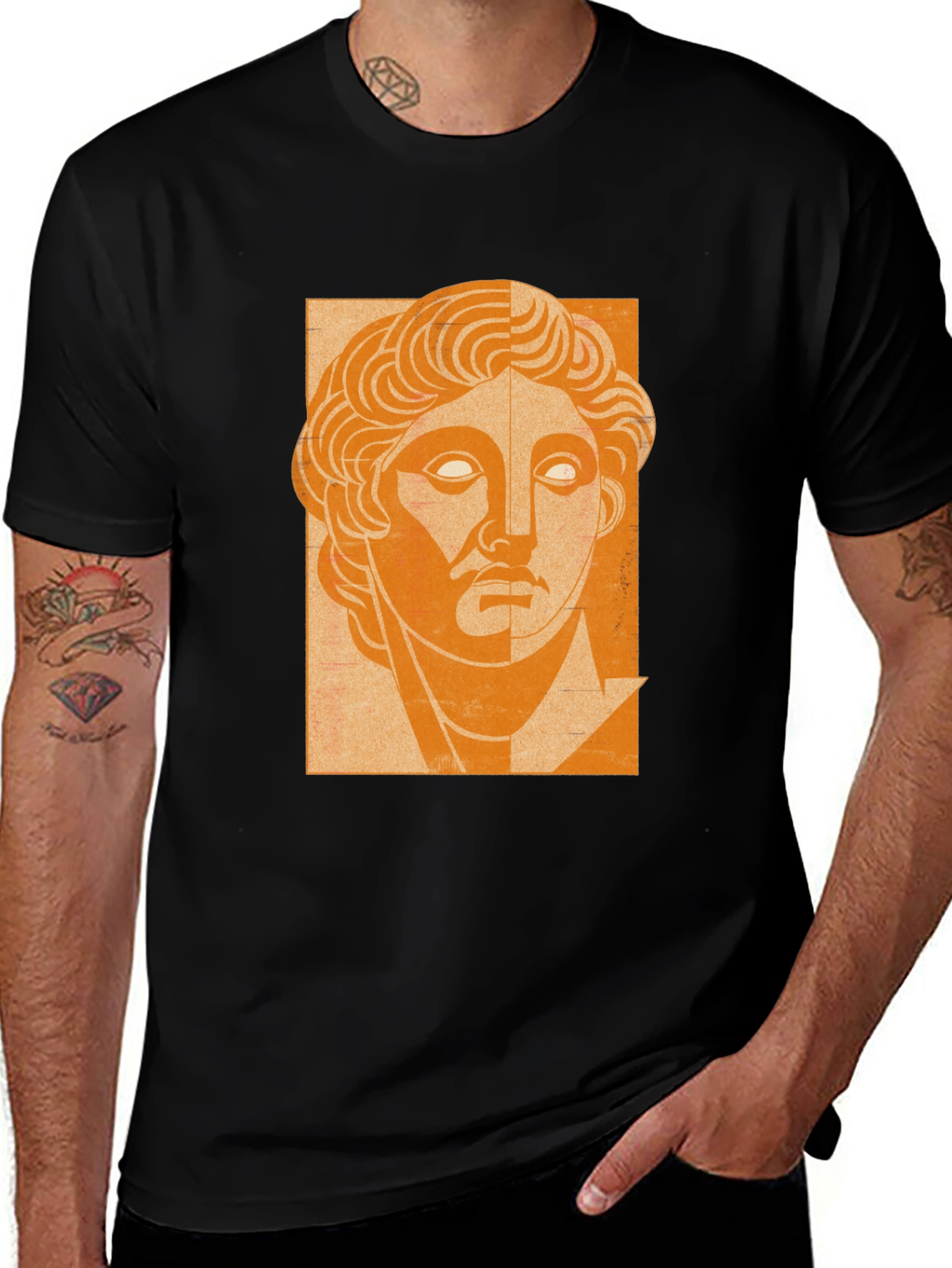 Orange Bust Graphic Black T-Shirt