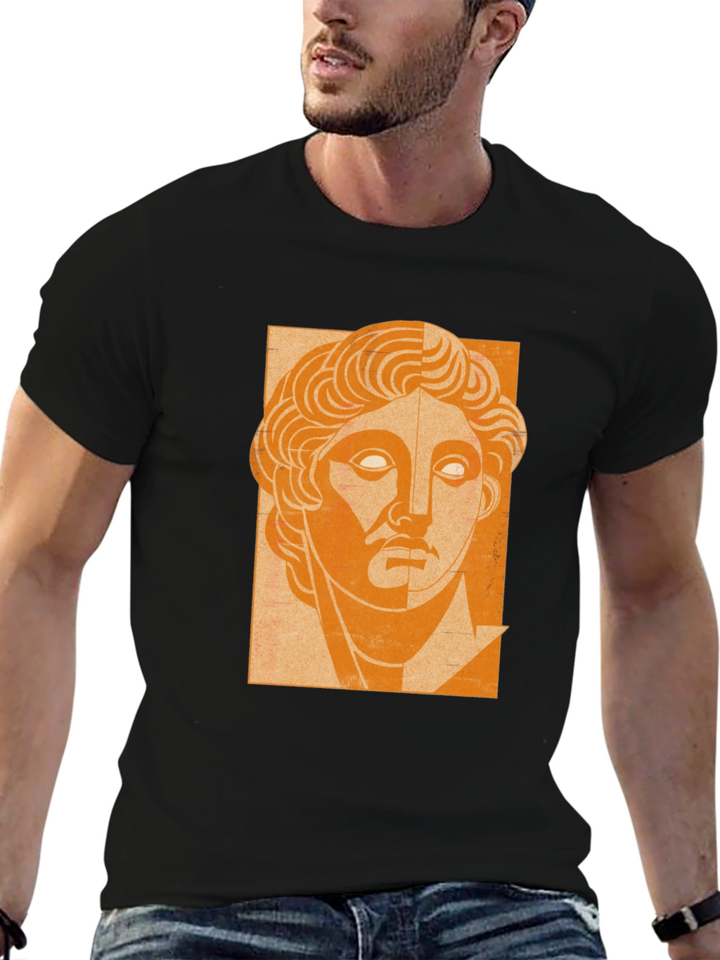 Orange Bust Graphic Black T-Shirt