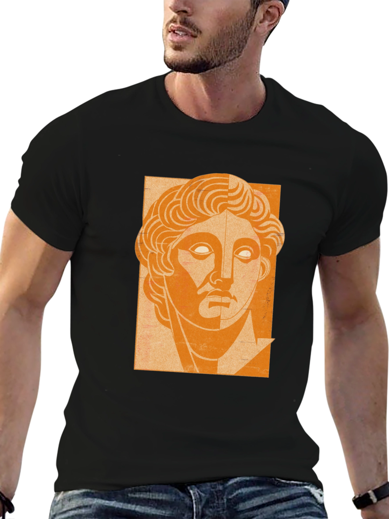 Orange Bust Graphic Black T-Shirt
