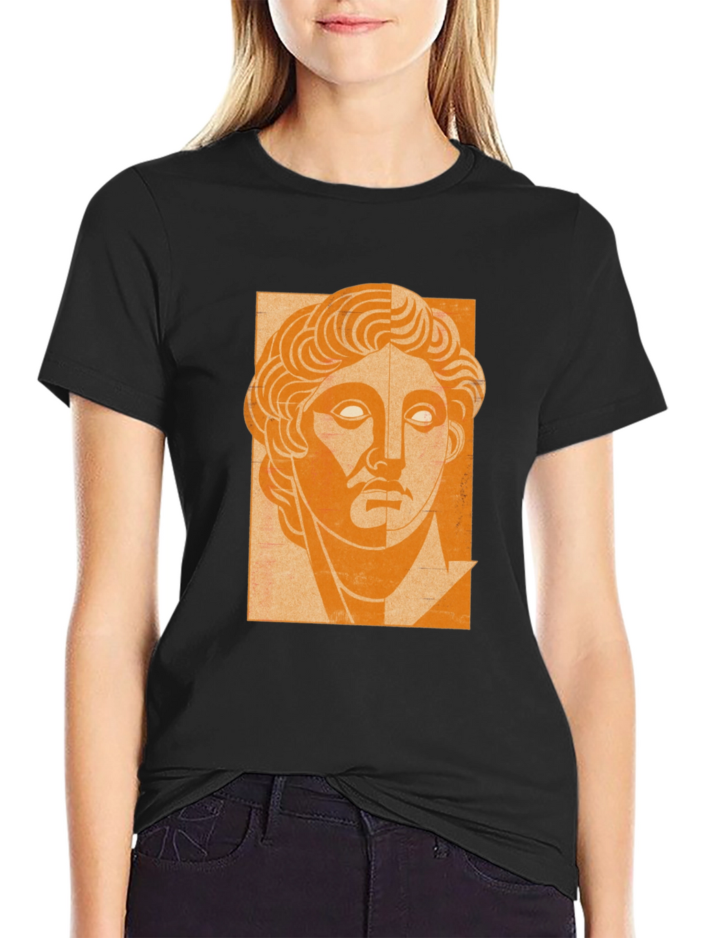 Orange Bust Graphic Black T-Shirt