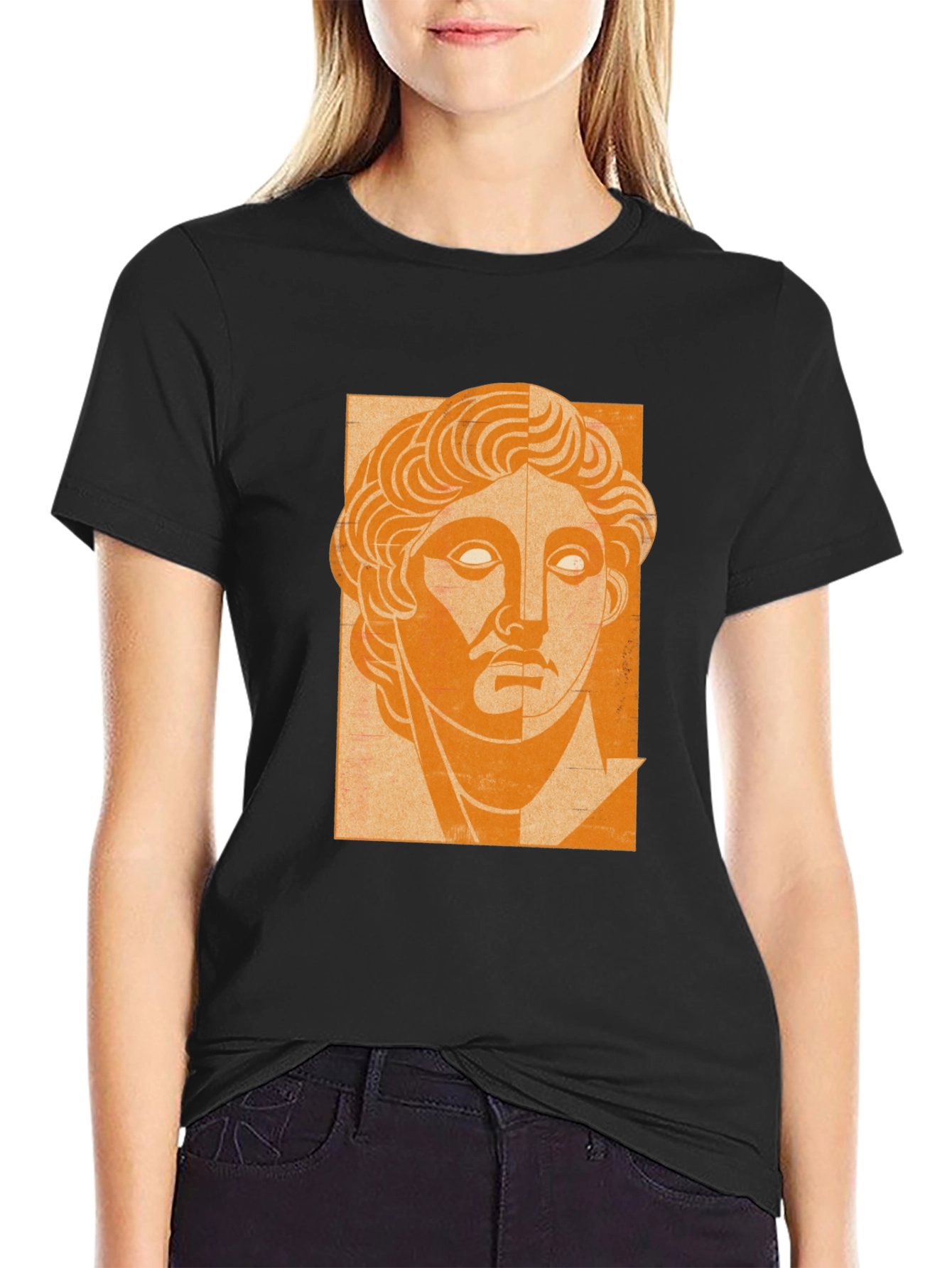 Orange Bust Graphic Black T-Shirt