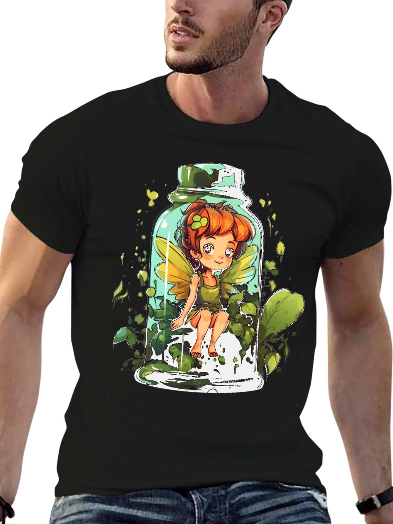 Fairy in a Jar Graphic Tee - Whimsical Black T-Shirt