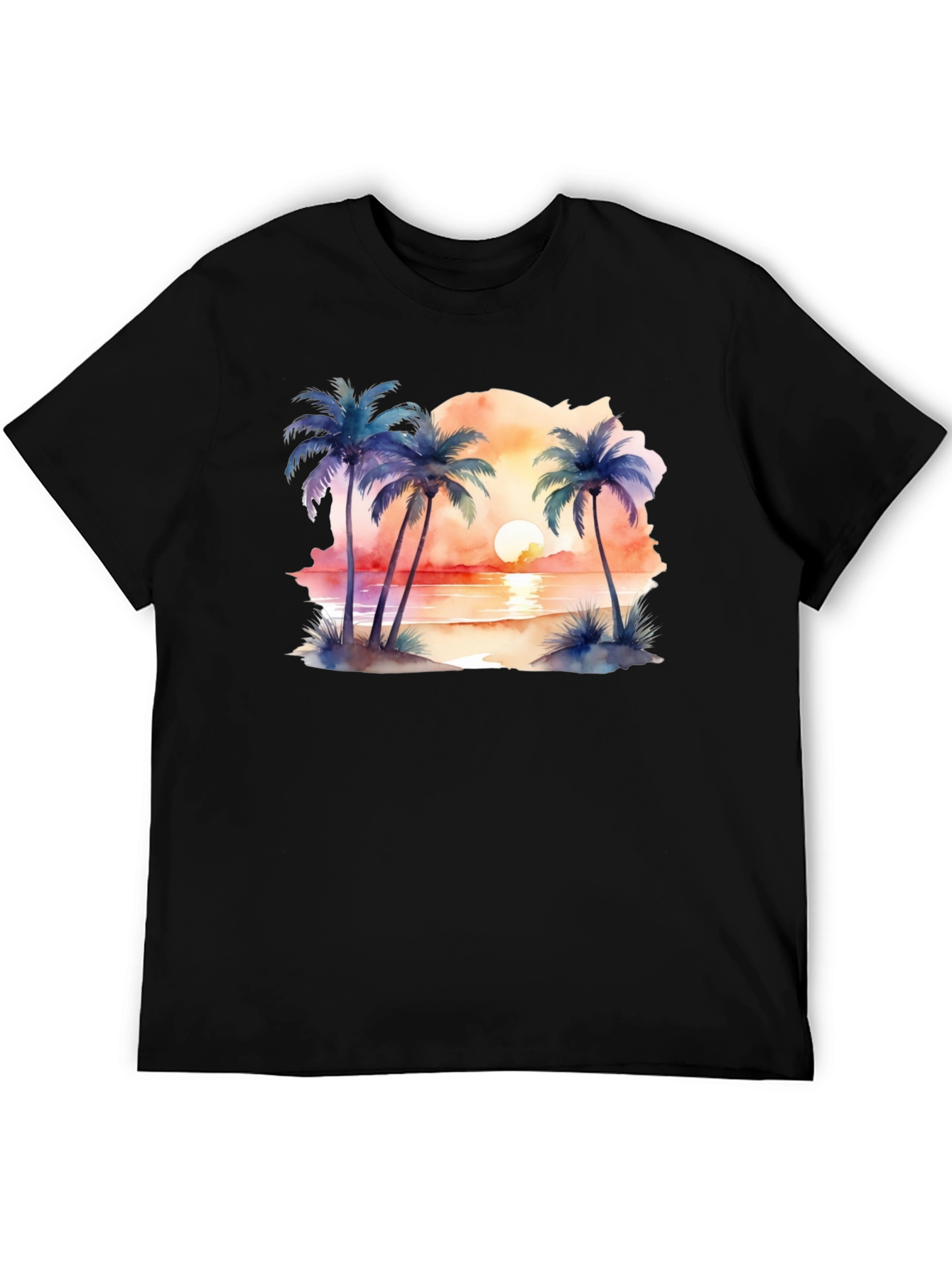 Tropical Sunset Palms Black T-Shirt