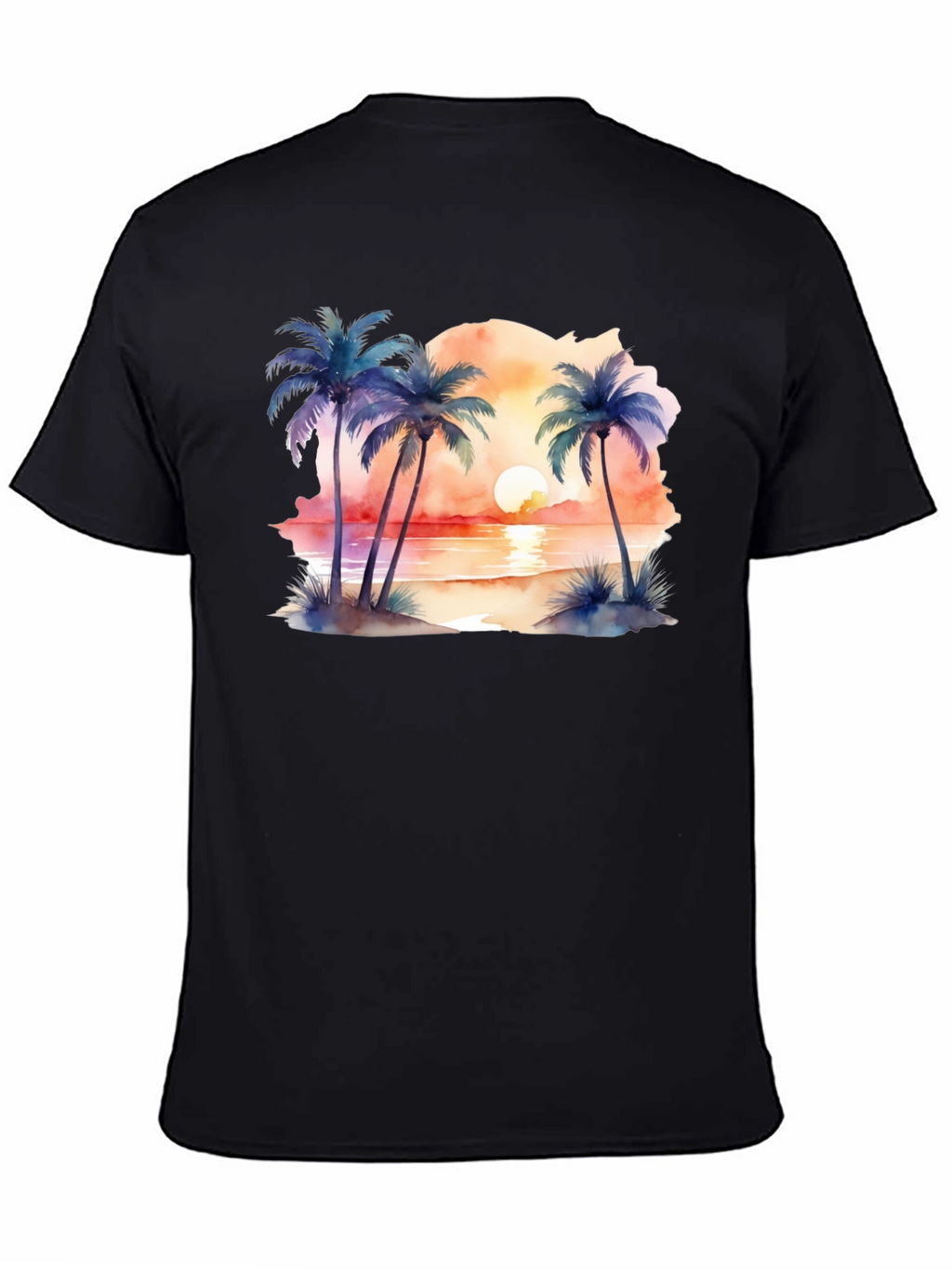 Tropical Sunset Palms Black T-Shirt