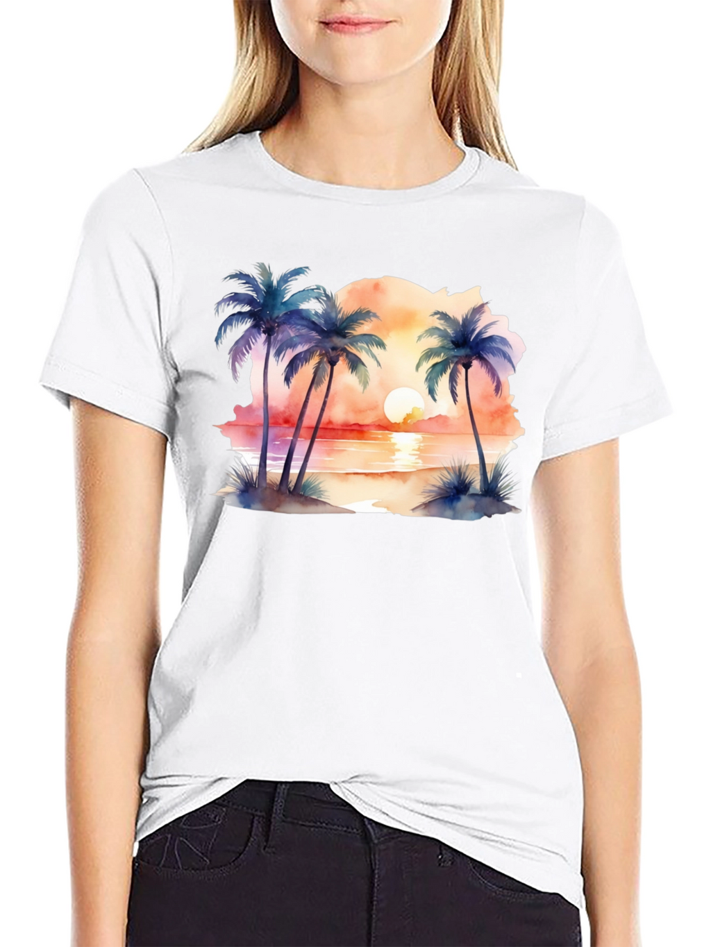 Tropical Sunset Palms Black T-Shirt