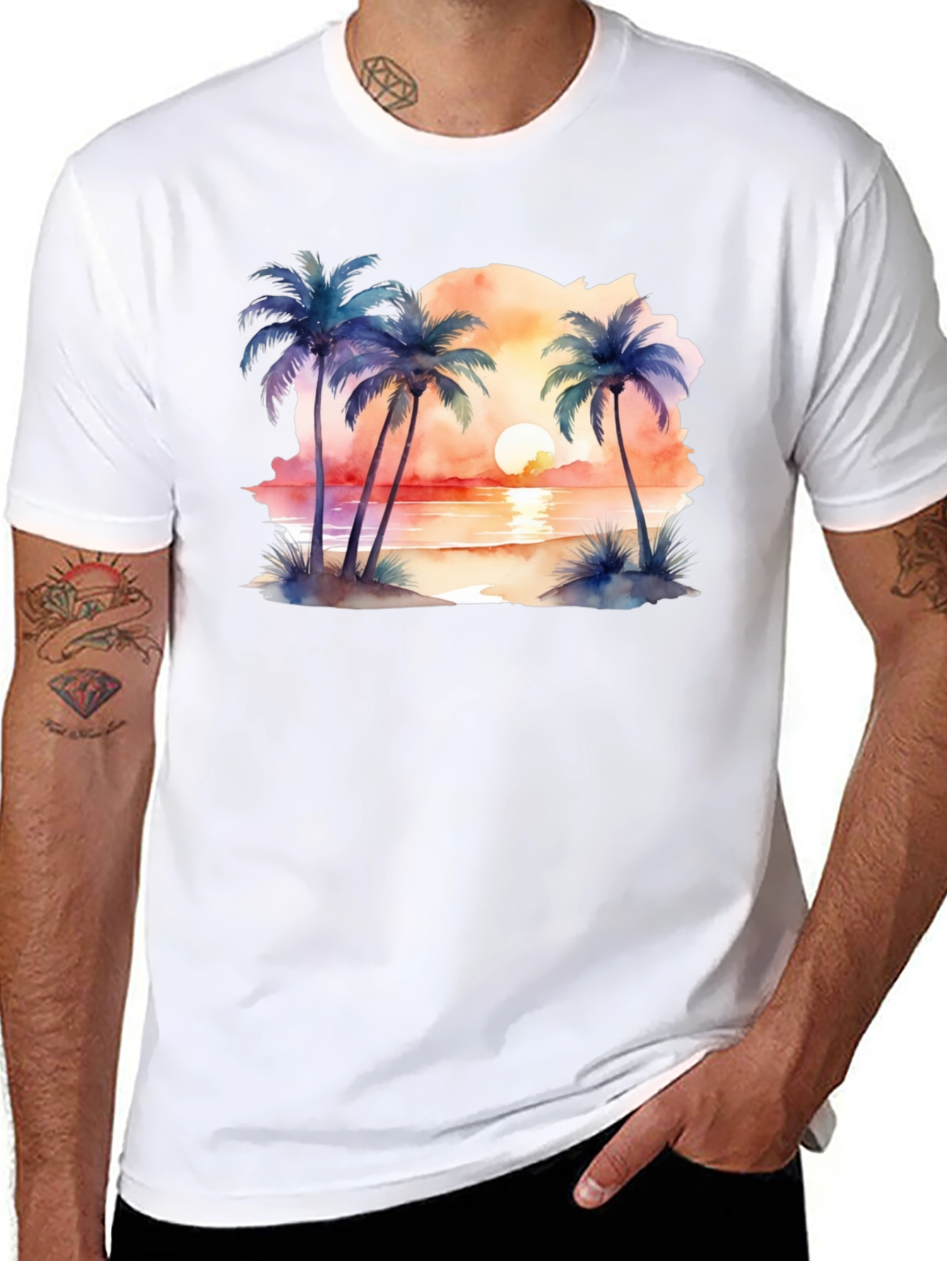 Tropical Sunset Palms Black T-Shirt