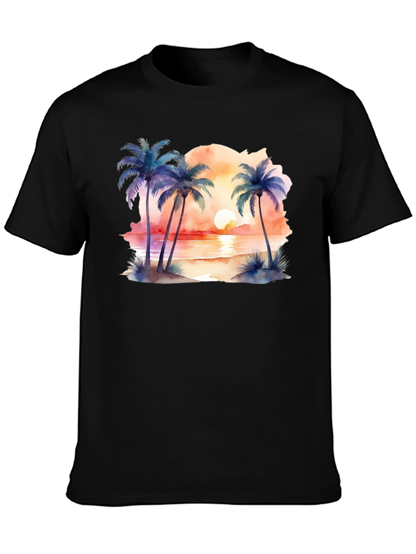 Tropical Sunset Palms Black T-Shirt
