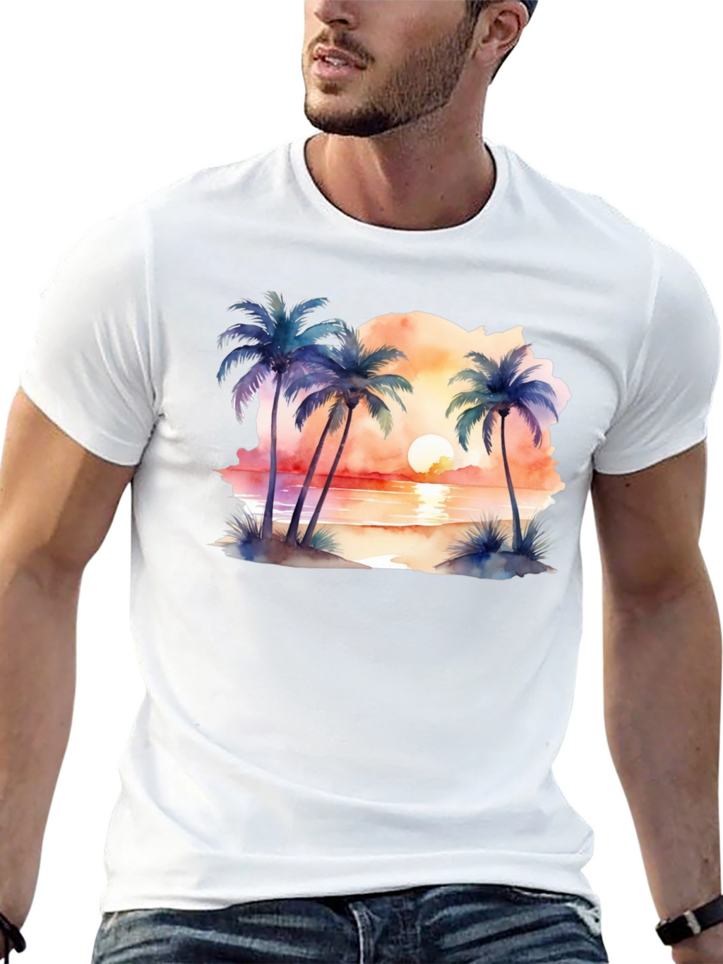 Tropical Sunset Palms Black T-Shirt