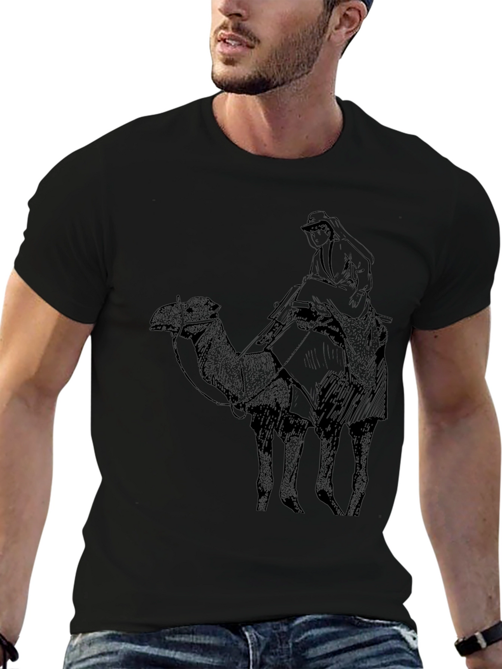 Camel Rider Graphic Tee - Classic Black Cotton