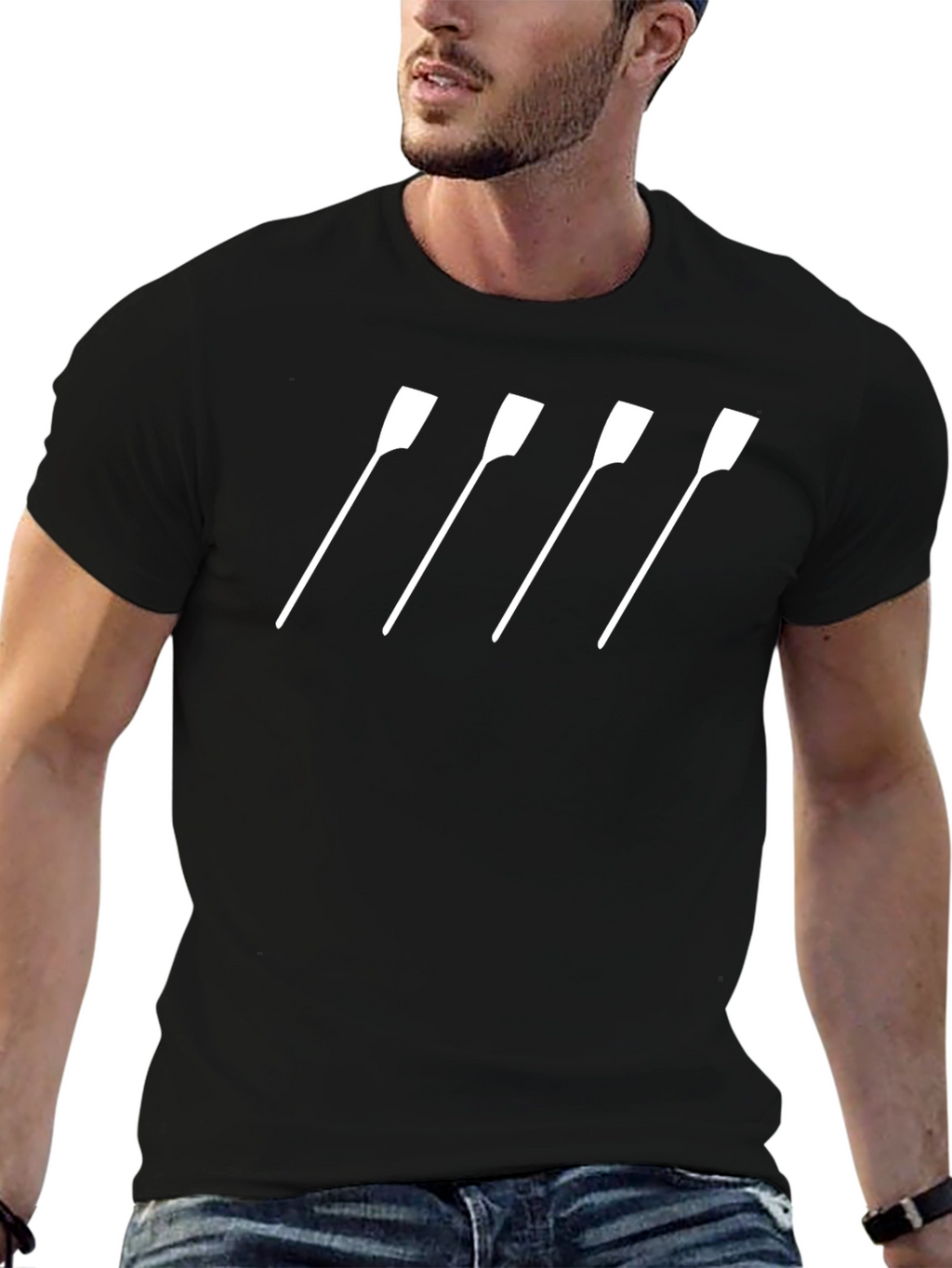 Rowing Oars Graphic Tee - Black Cotton T-Shirt