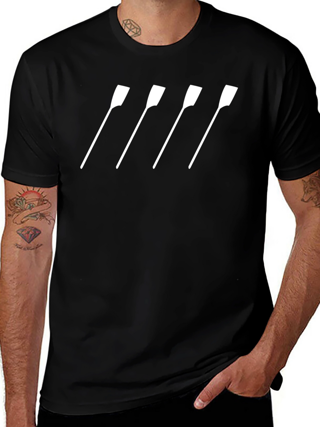 Rowing Oars Graphic Tee - Black Cotton T-Shirt