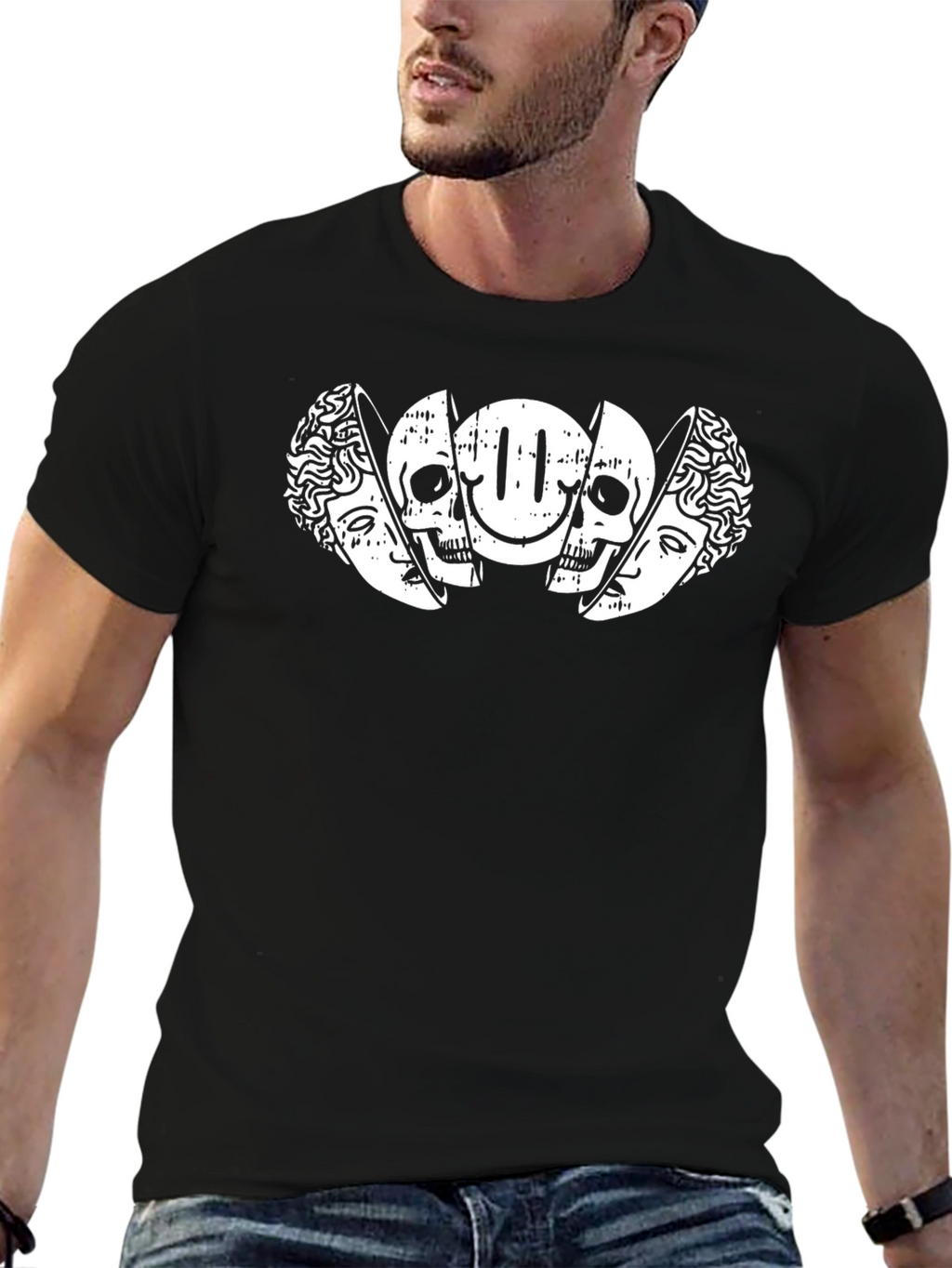 Distorted Reality Graphic Print Black T-Shirt