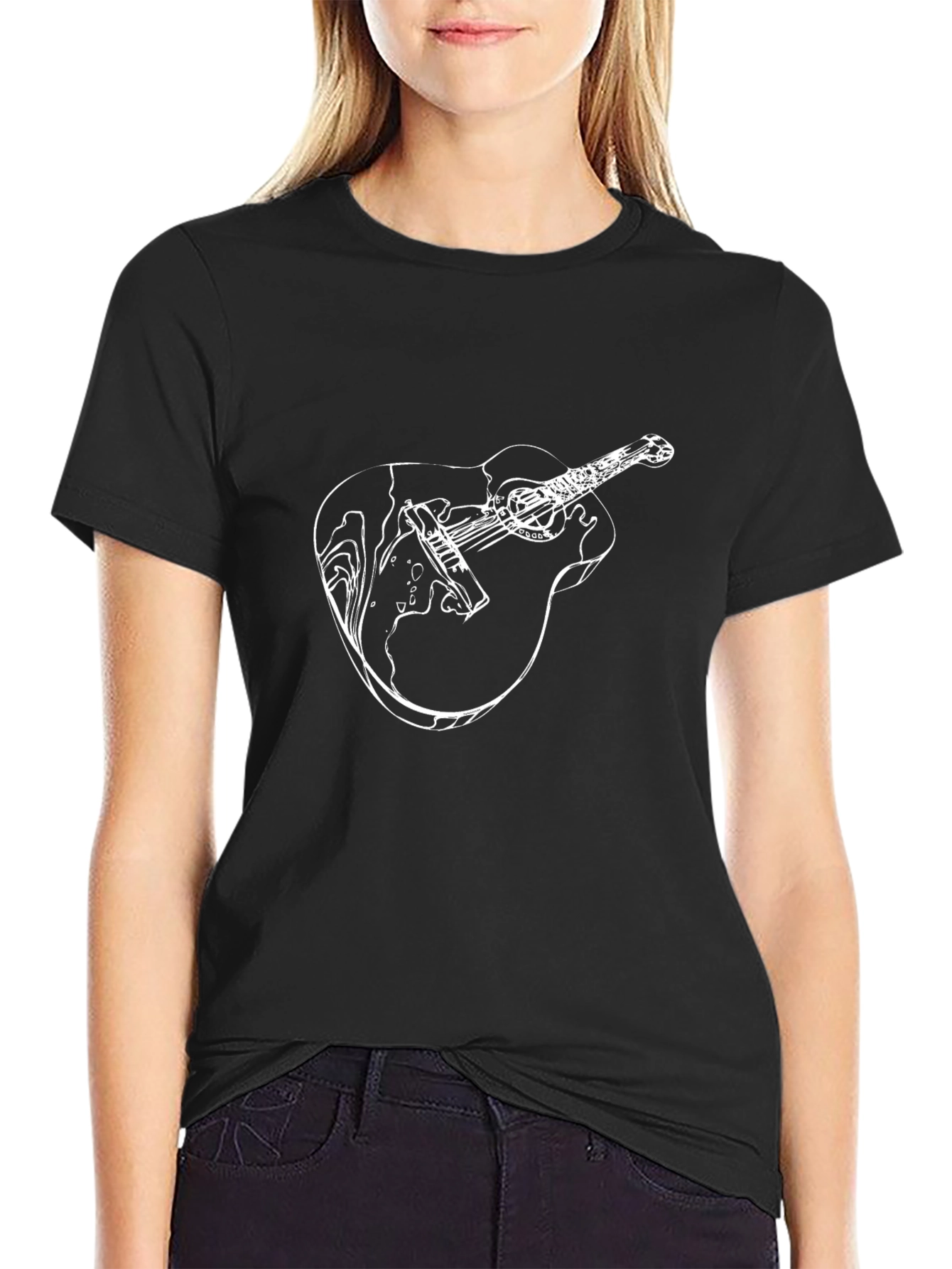 Guitar Graphic Print Mens Black T-Shirt