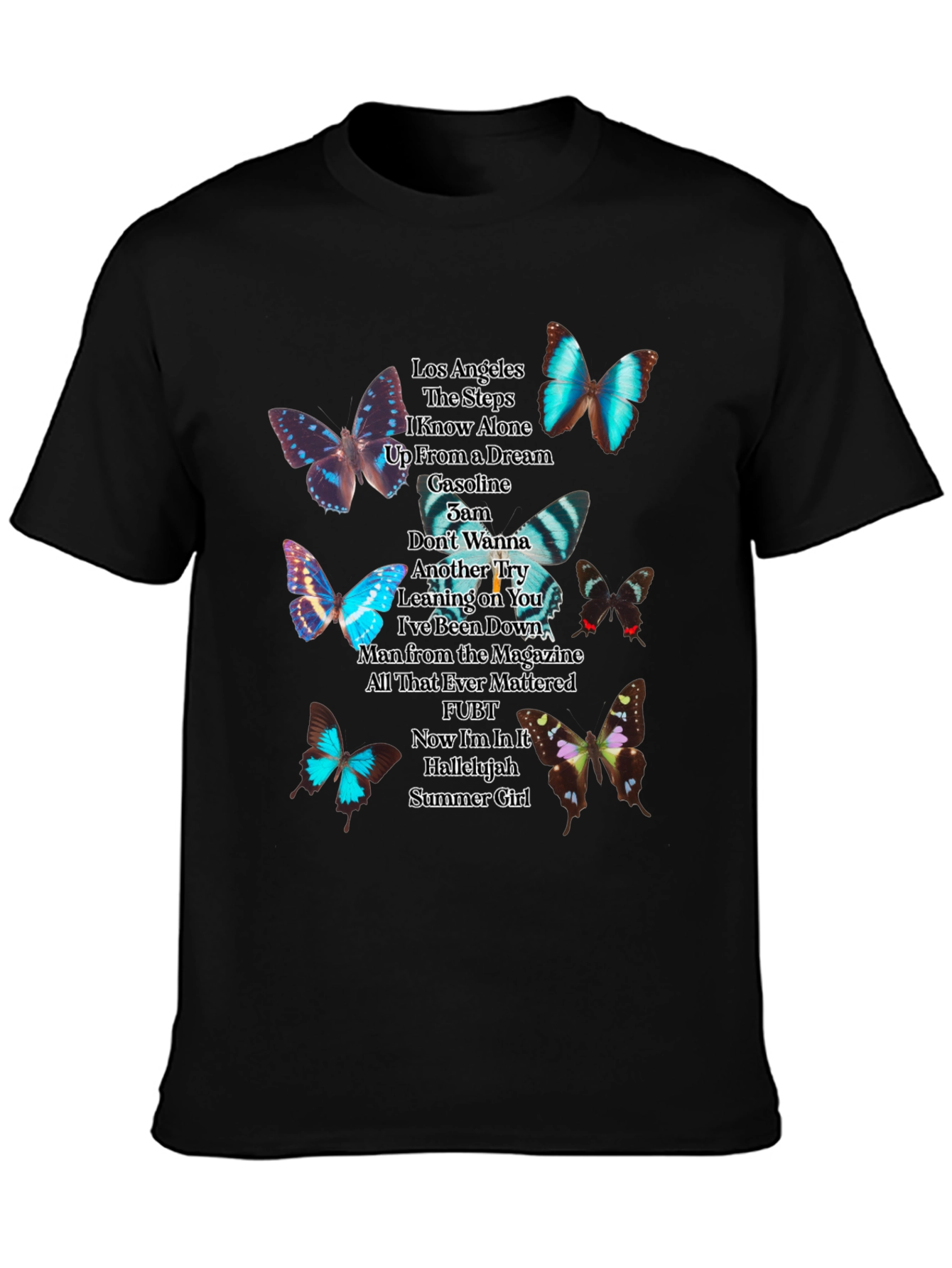 Butterfly Song List Black T-Shirt
