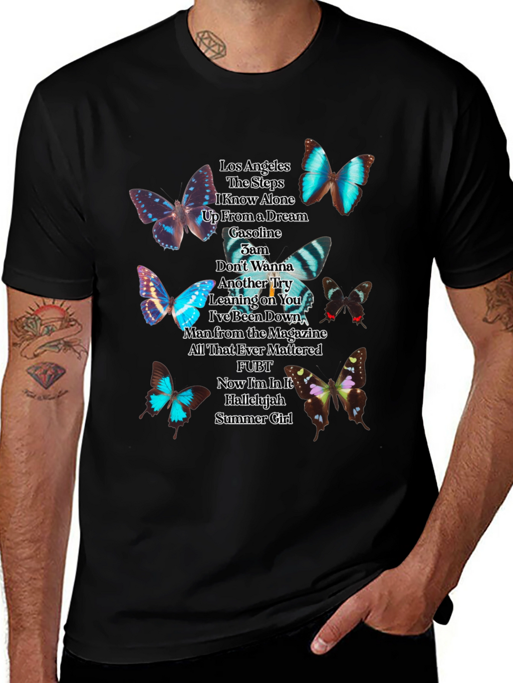 Butterfly Song List Black T-Shirt