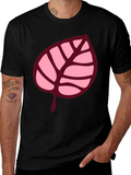 Pink Leaf Graphic Black T-Shirt