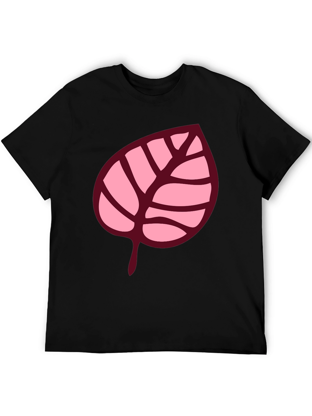 Pink Leaf Graphic Black T-Shirt