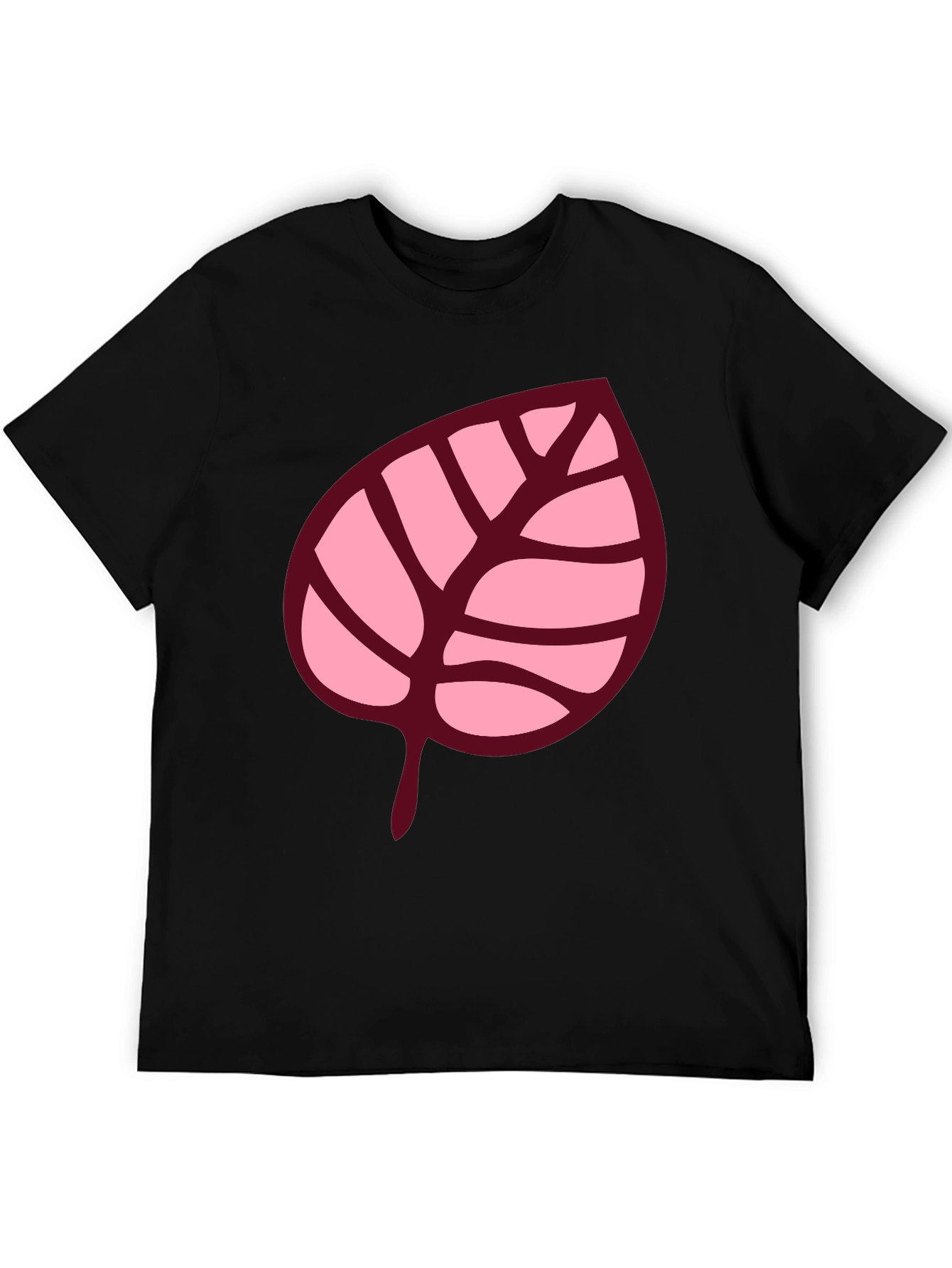 Pink Leaf Graphic Black T-Shirt