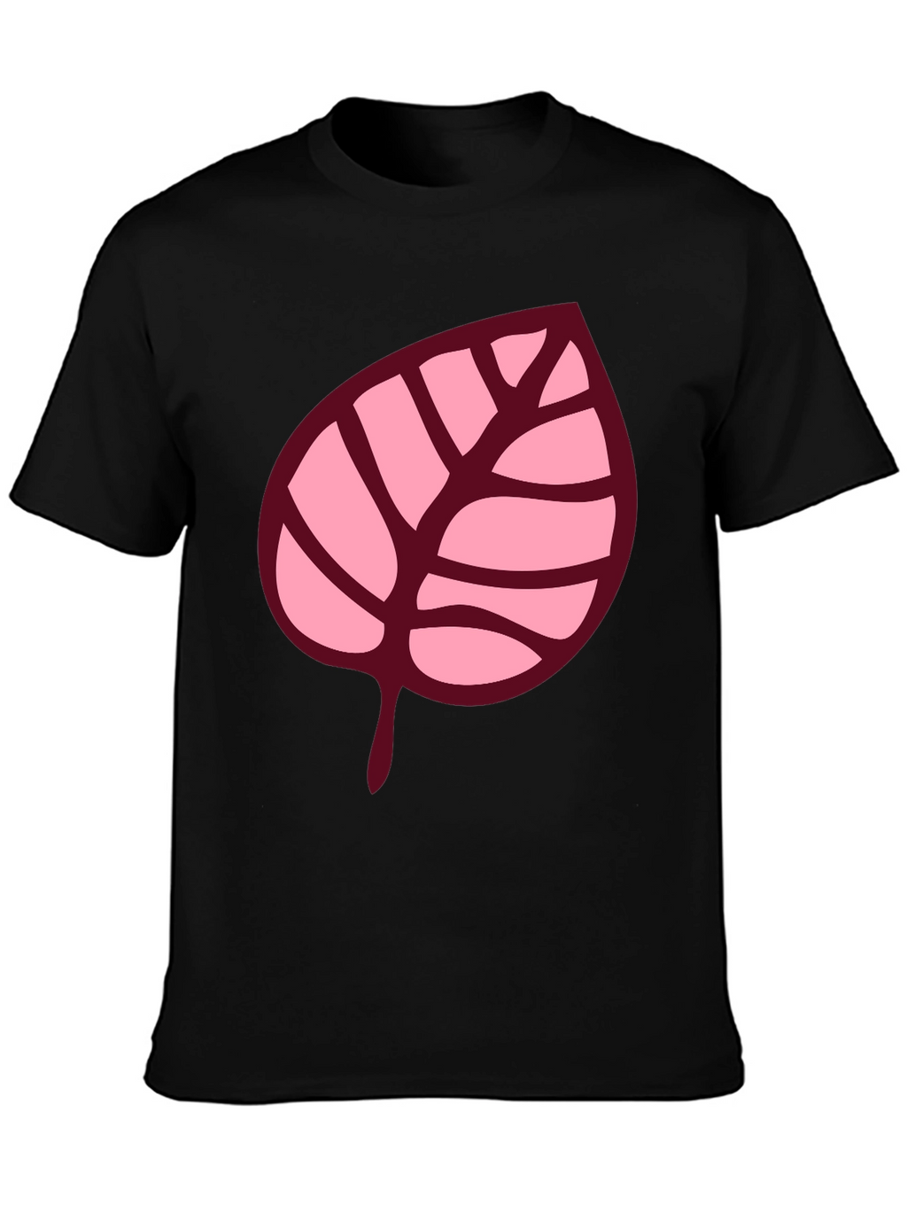 Pink Leaf Graphic Black T-Shirt