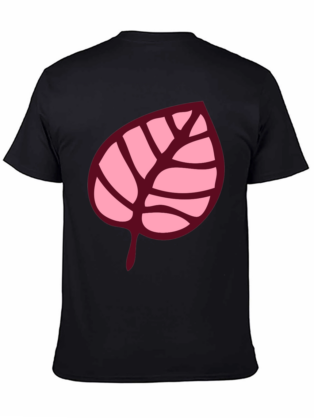 Pink Leaf Graphic Black T-Shirt