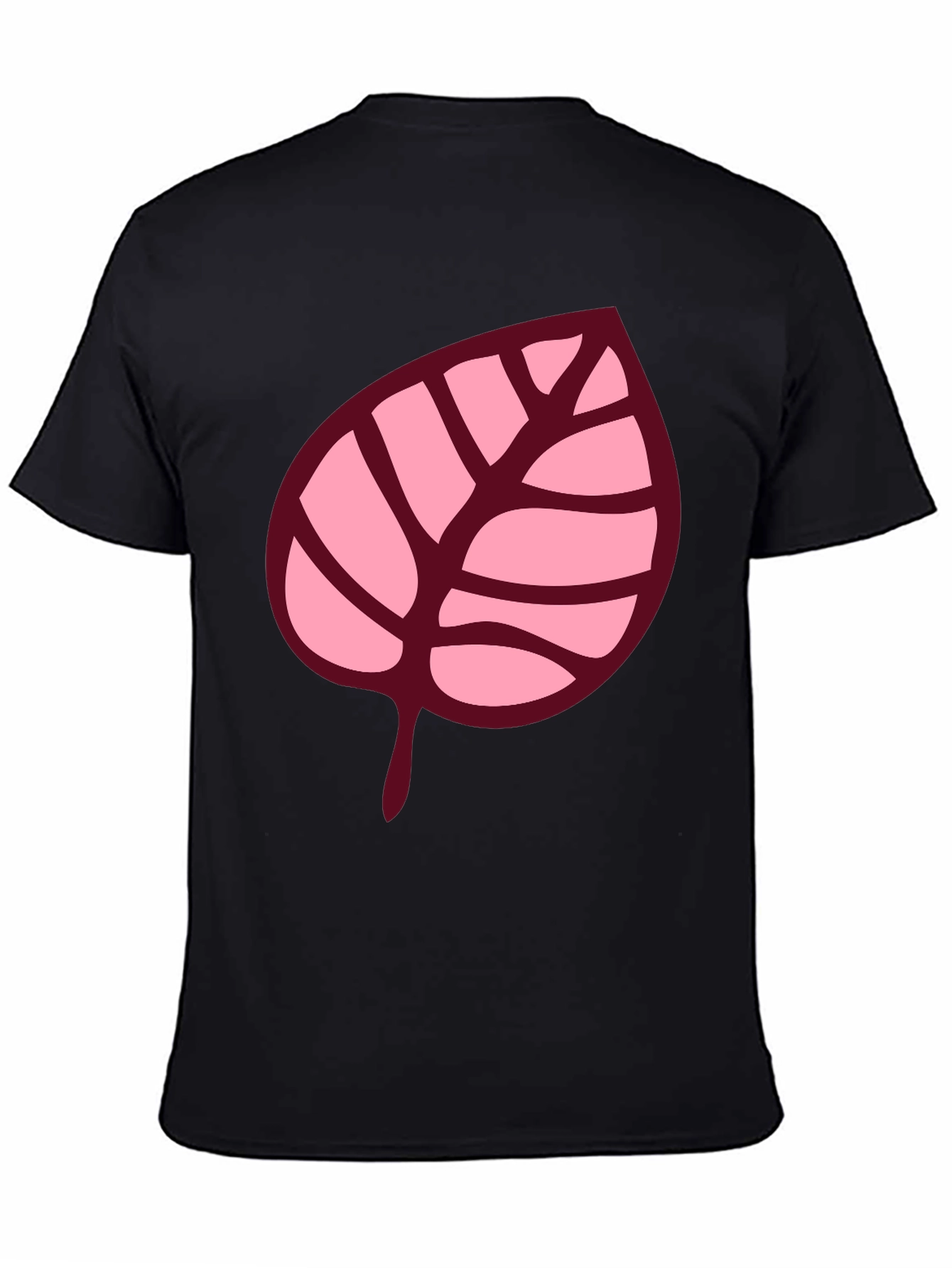 Pink Leaf Graphic Black T-Shirt
