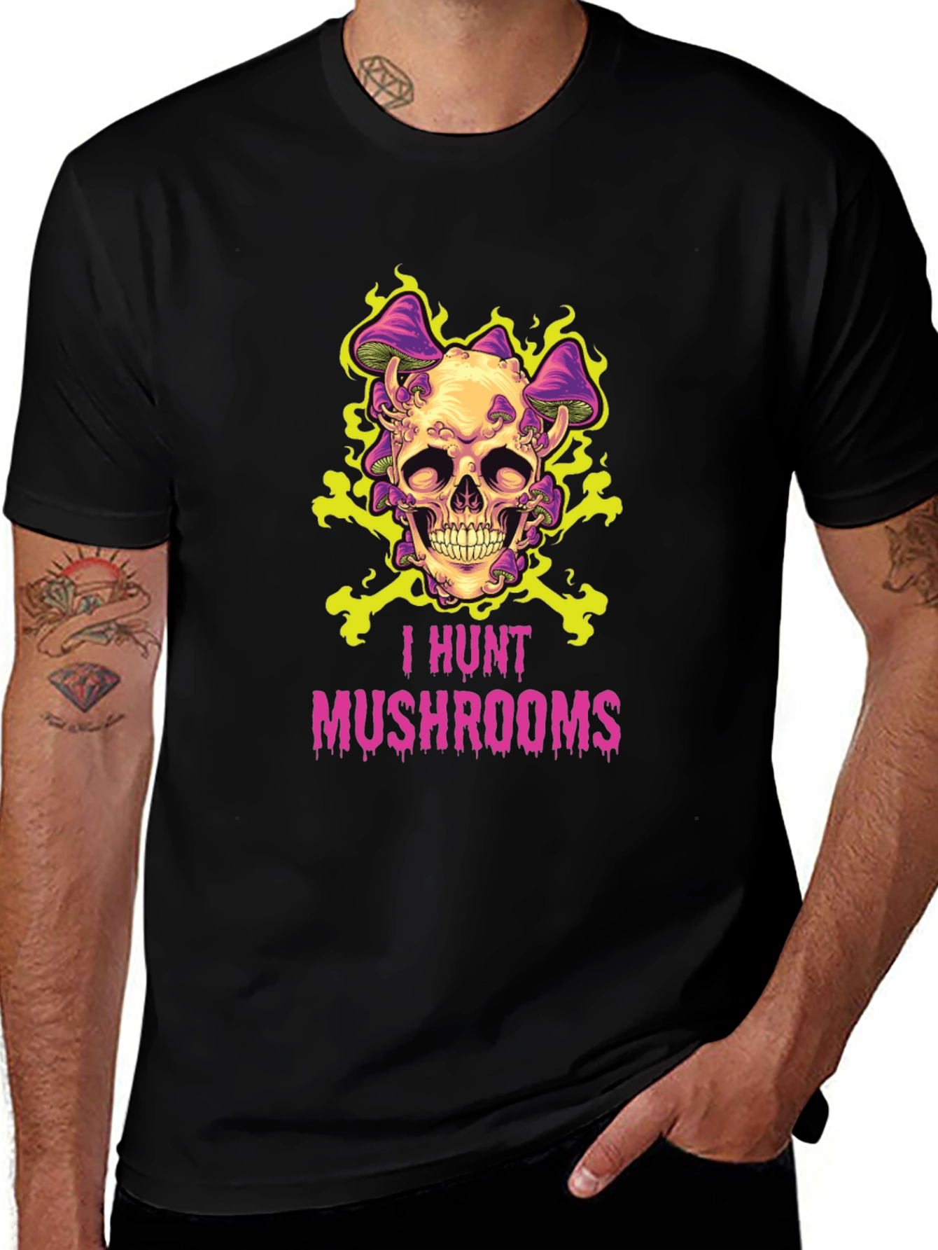 I Hunt Mushrooms Skull Graphic Tee