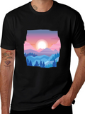 Mountain Sunset Graphic Tee - Black Cotton Comfort