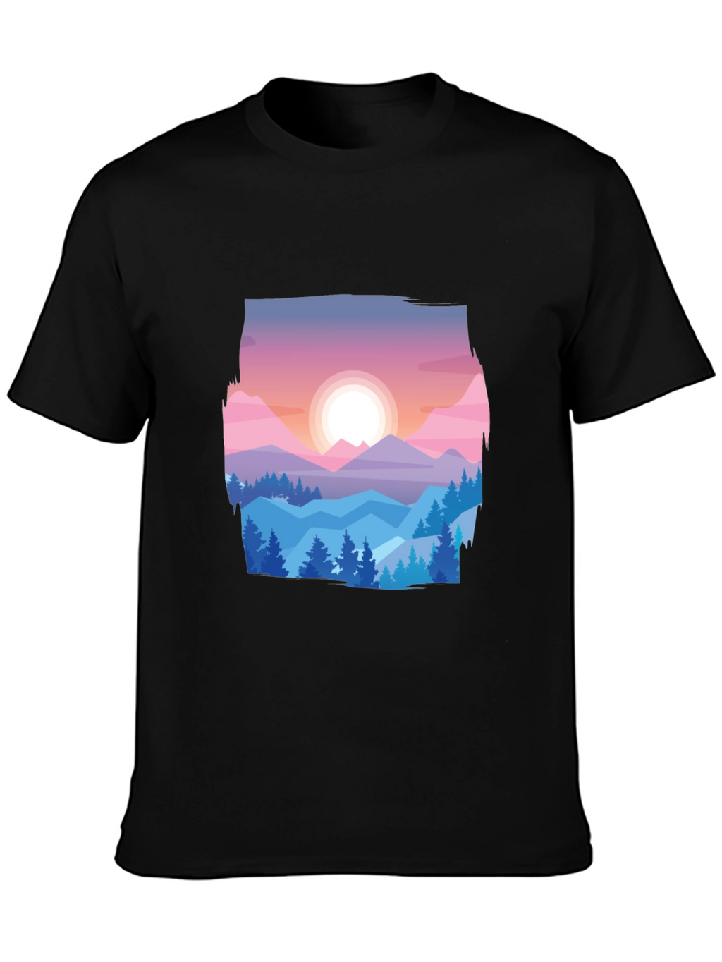Mountain Sunset Graphic Tee - Black Cotton Comfort