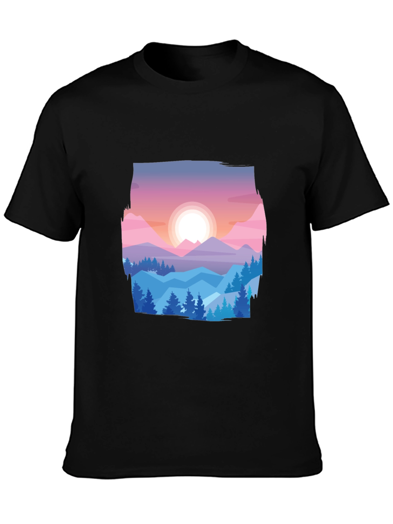 Mountain Sunset Graphic Tee - Black Cotton Comfort