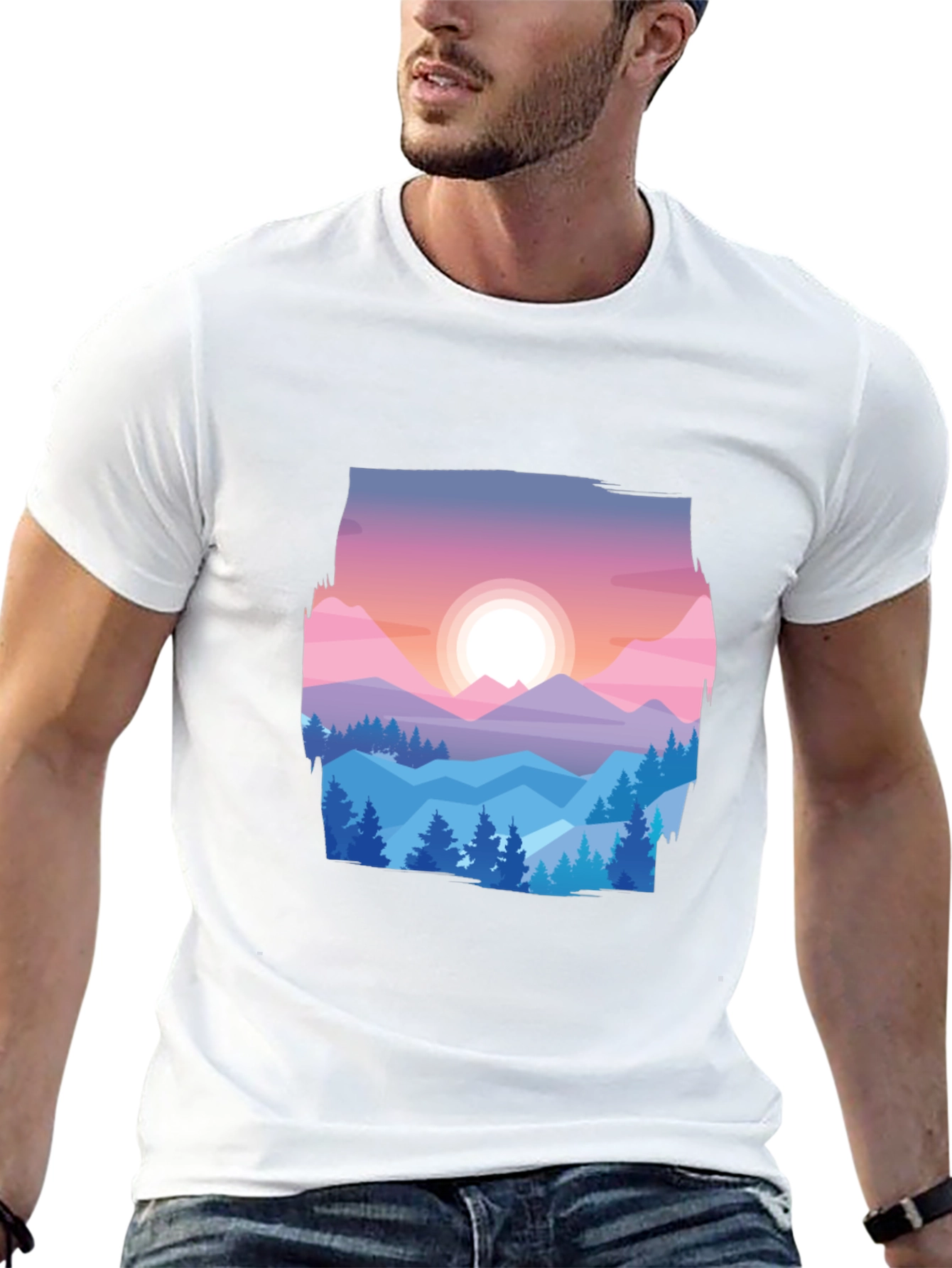 Mountain Sunset Graphic Tee - Black Cotton Comfort